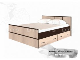Кровать двуспальная с ящиками 1,4м Сакура (BTS) в Октябрьском - oktyabrskoe.mebel-nsk.ru | фото