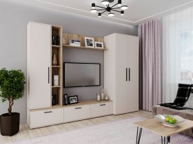 Модульная стенка Верона (сатин/дуб крафт серый) в Октябрьском - oktyabrskoe.mebel-nsk.ru | фото